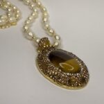 Golden Aura Pearl Necklace with Tiger’s Eye Pendant