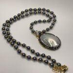 Midnight Elegance Black Bead Necklace with Statement Pendant