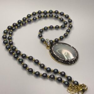 Midnight Elegance Black Bead Necklace with Statement Pendant