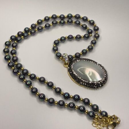 Midnight Elegance Black Bead Necklace with Statement Pendant